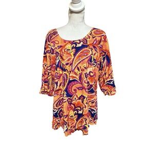 Soft Surroundings Siesta Key Tunic Island Sun Paisley Orange Women's XL NWT